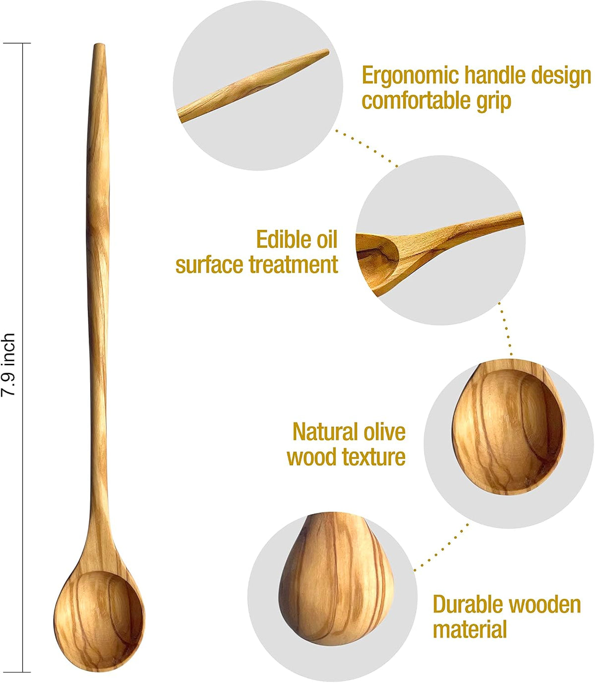 Cucharas madera olivo natural para café té batidos cocina coctelera