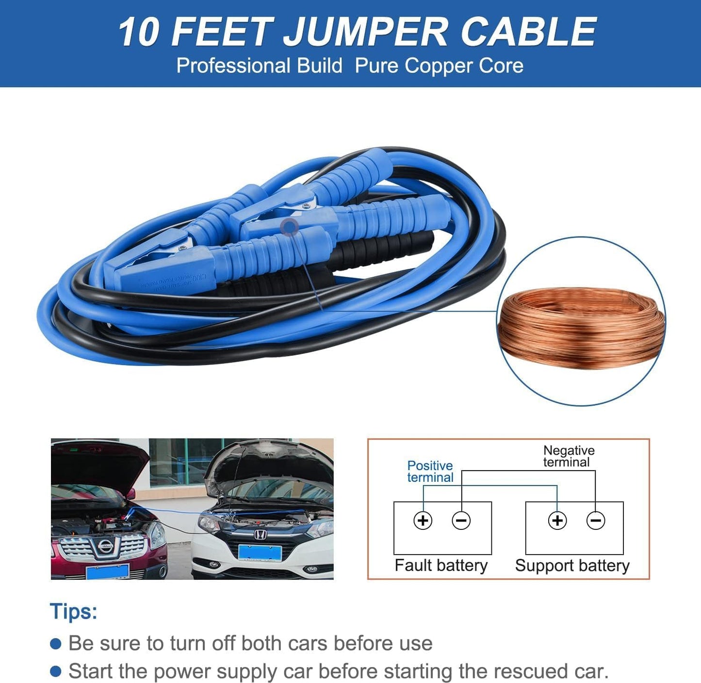 Kit emergencia coche azul con puente 10" martillo cuerda