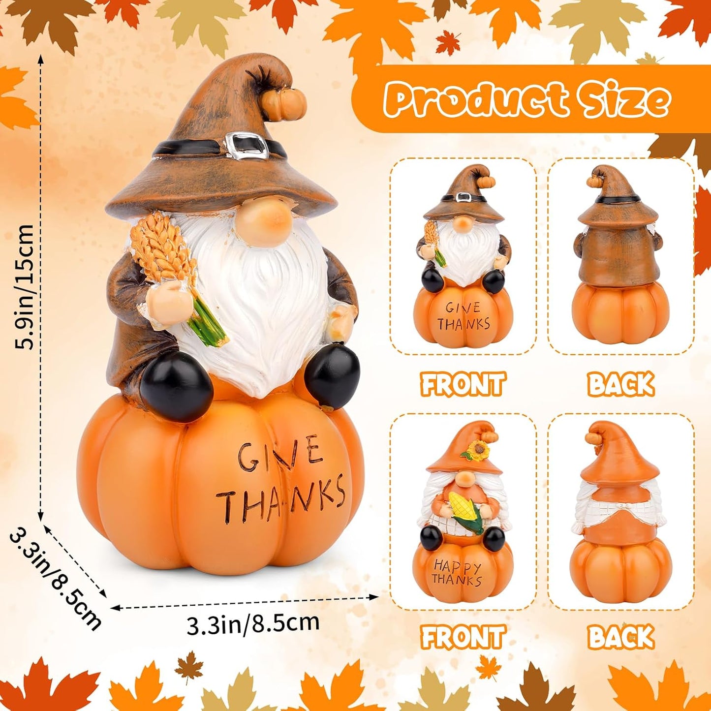 Figura gnomos otoño 2 pzas centro mesa decoración hogar jardín