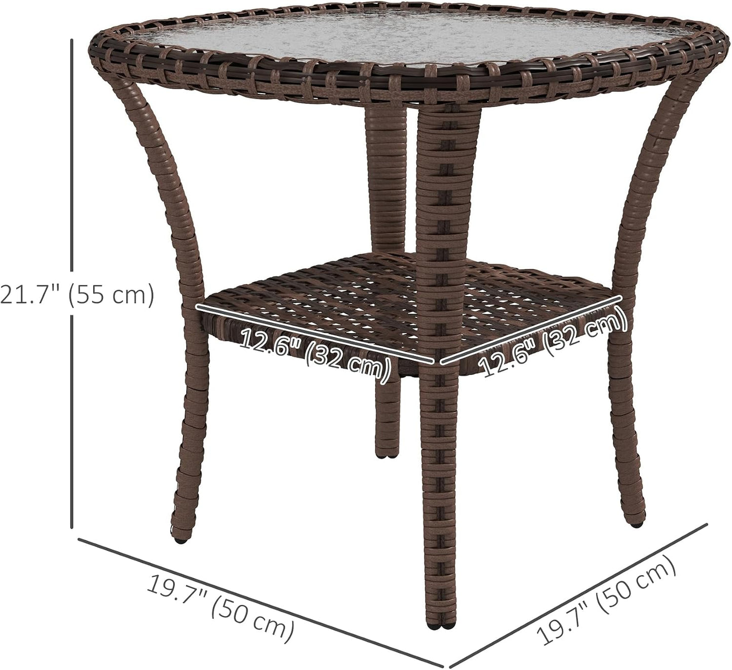 Mesa centro ratán estante cristal jardín marrón