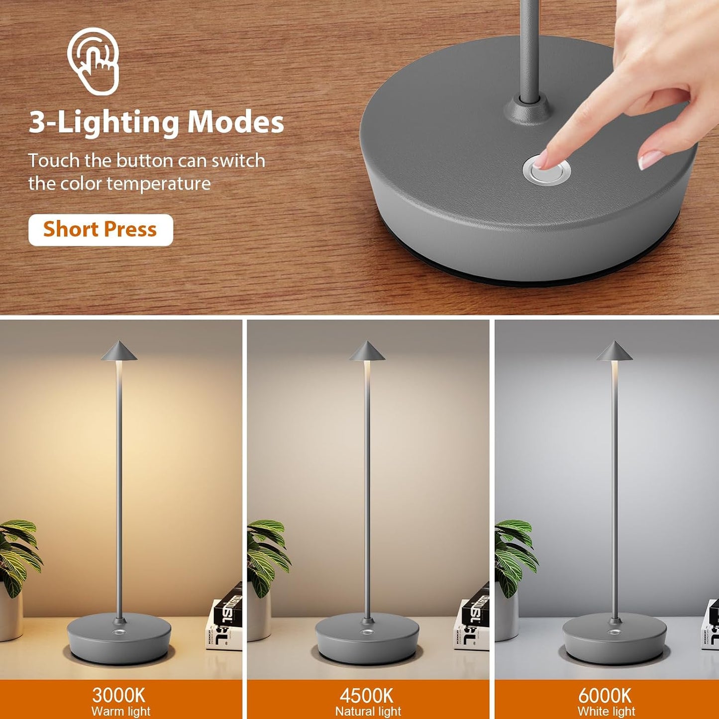 2 Pzas Lámpara Mesa LED Recargable USB 6000mAh 3 Niveles