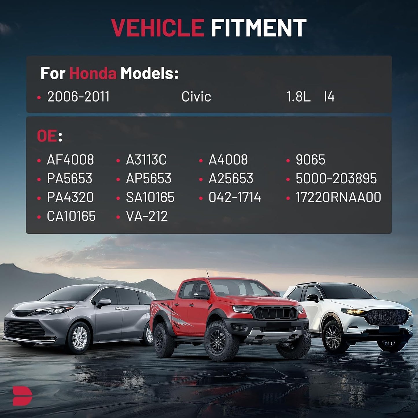 Filtro aire motor comp Honda Civic L4 1.8L