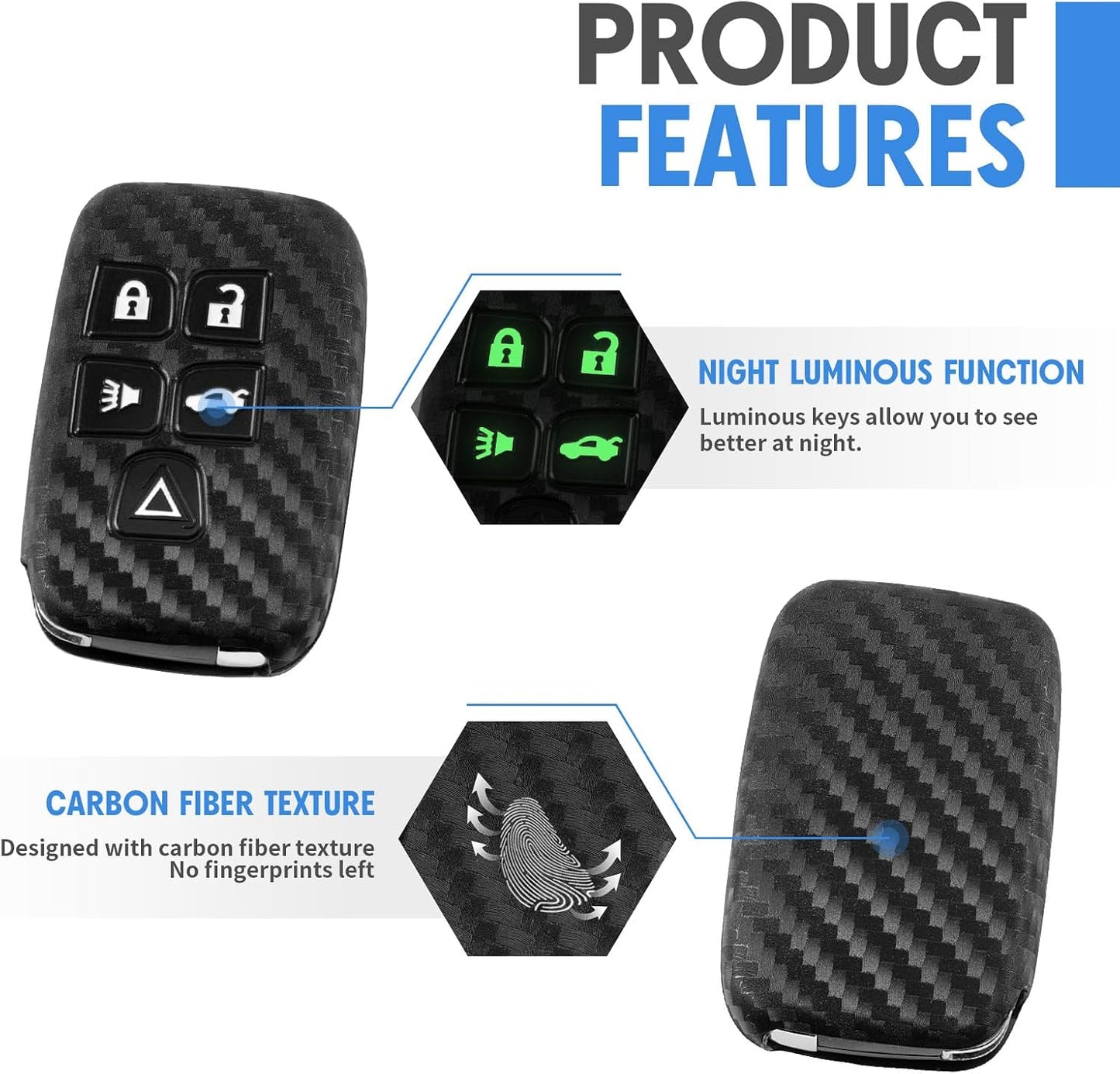 2 Pzas Funda Control Remoto Fibra Carbono Comp Land Rover