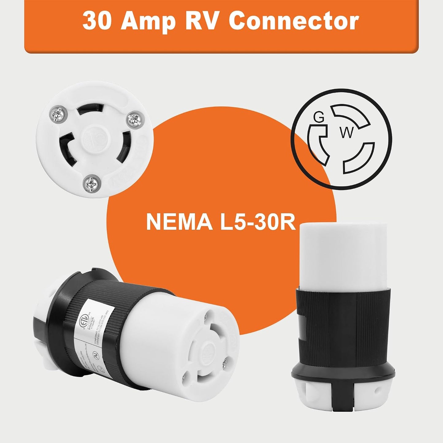 Entrada corriente RV 30A 125V conector giratorio naranja