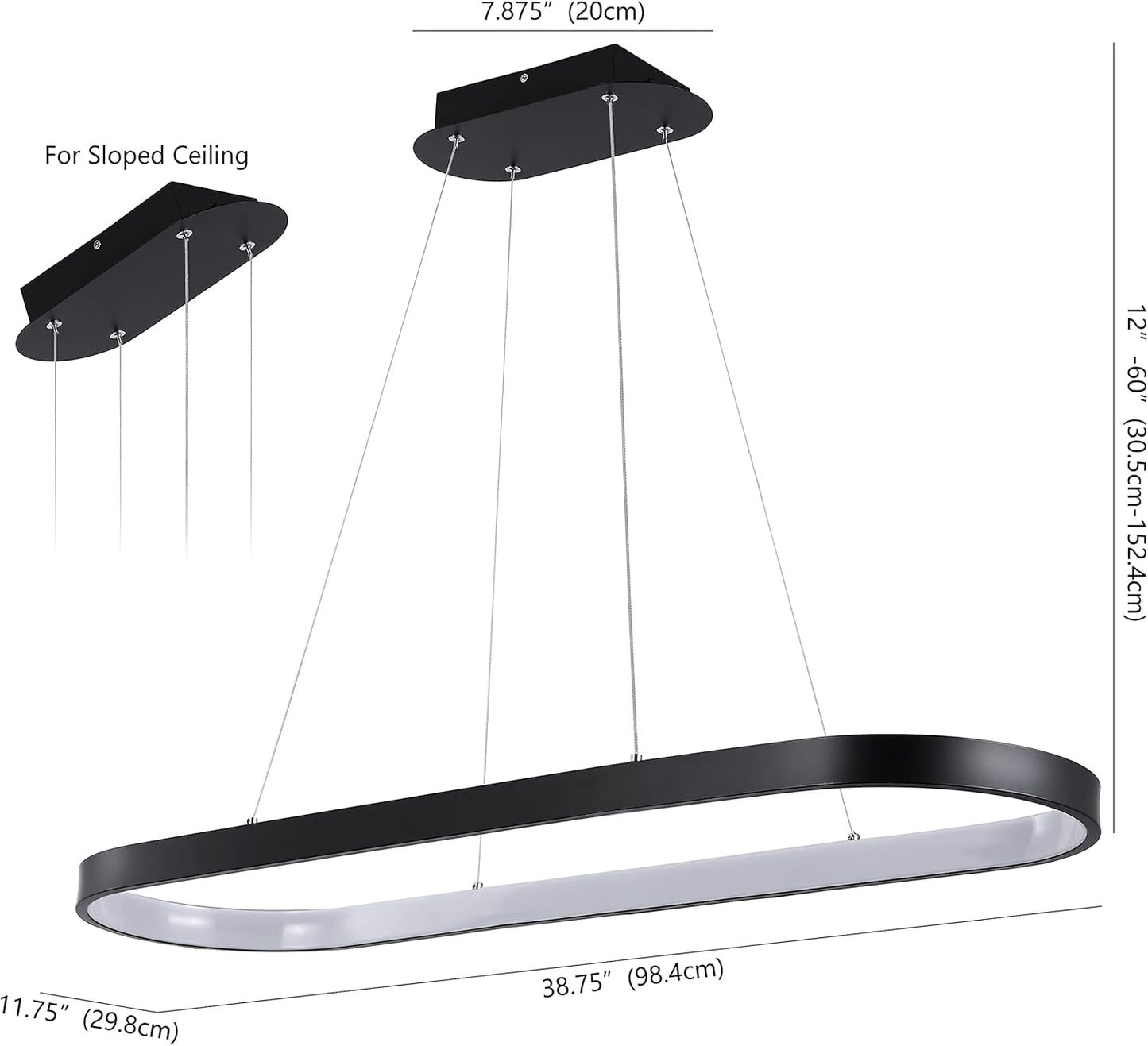 Colgante LED hierro negro 38.75pulg moderno ovalado comedor