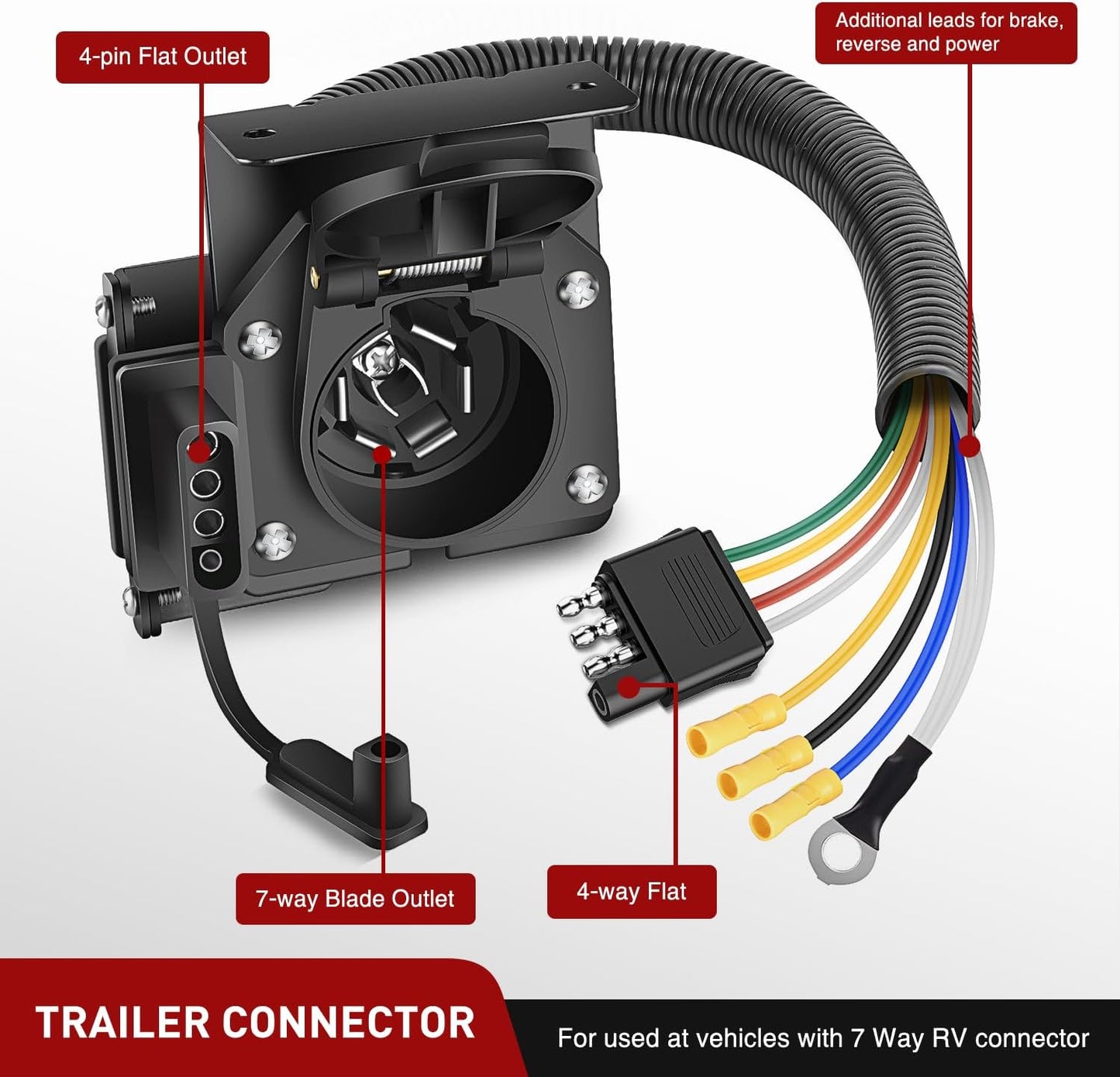 Adaptador 4 a 7 vías para RV y remolque con soporte