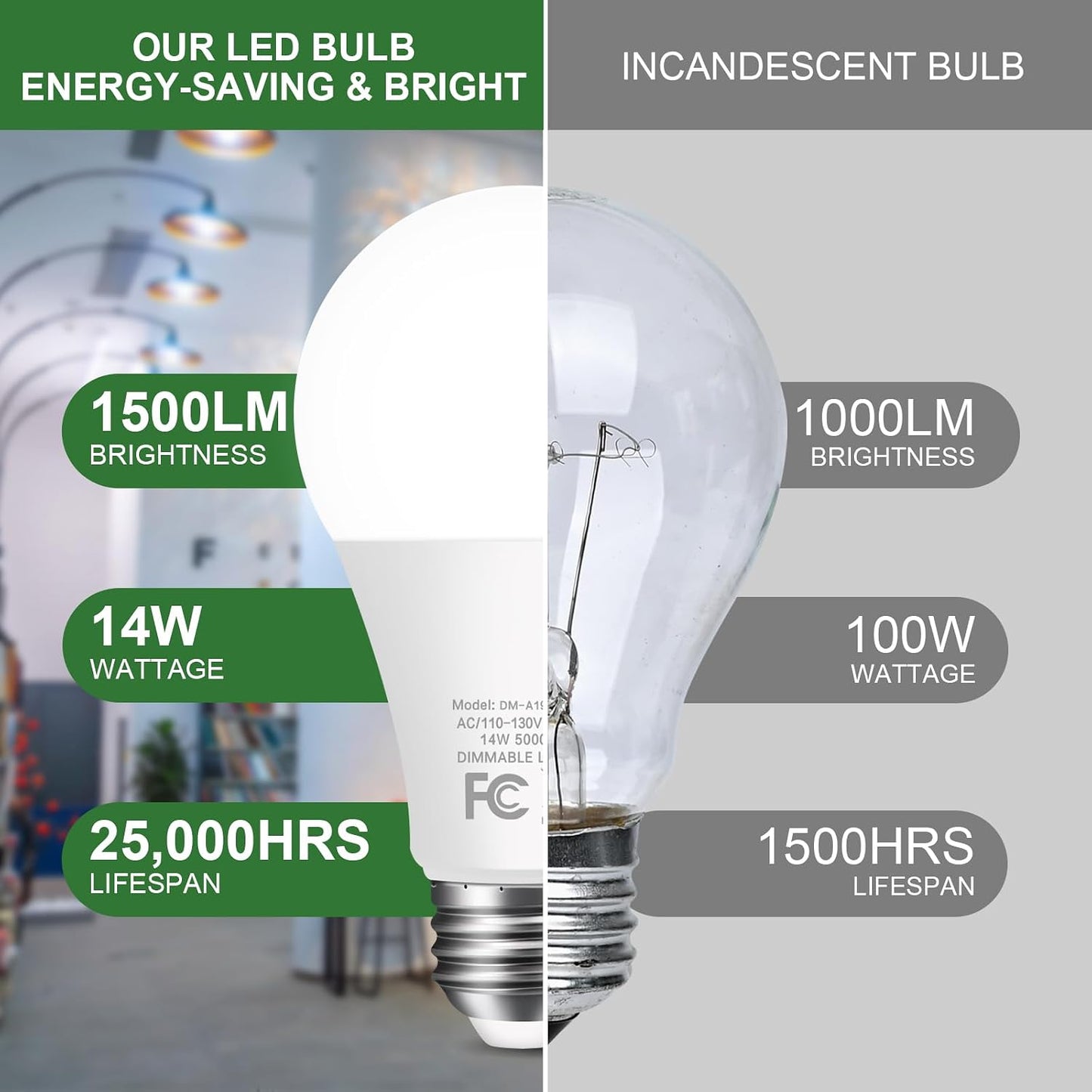 6 Pzas Bombillas LED A19 14W 1500lm E26 cocina dormitorio