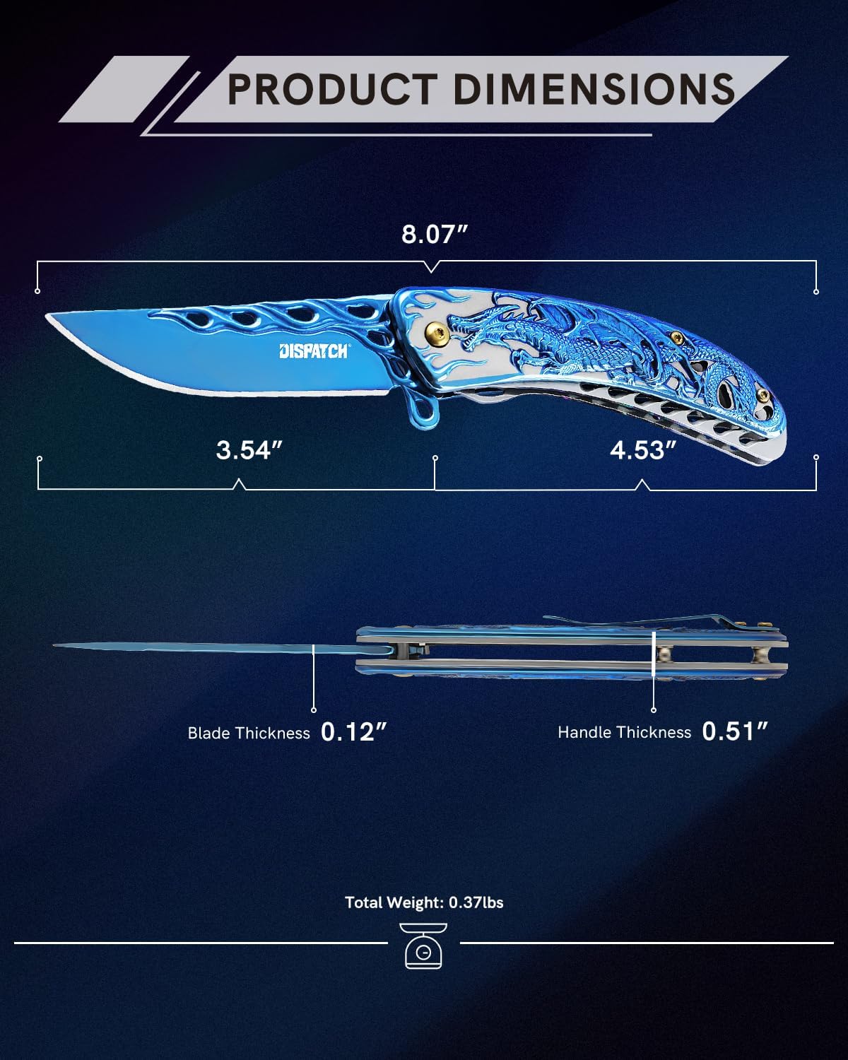Cuchillo plegable con clip mango dragón EDC camping