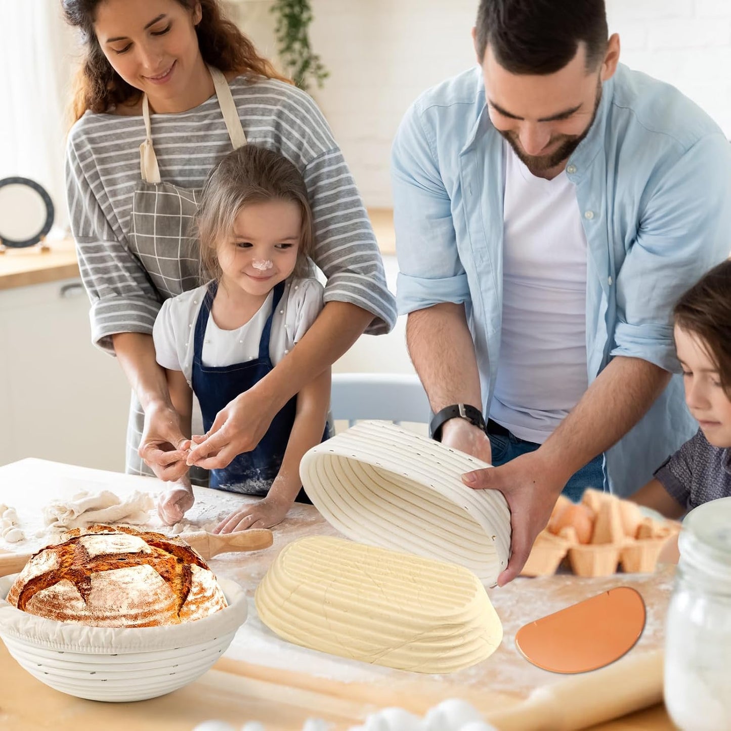 Cesta de ratán ovalada 10x9pulg forro lino para pan de masa madre