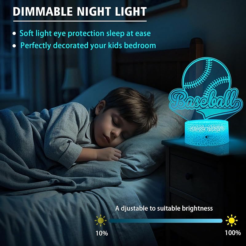 Luz nocturna béisbol 3D 16 colores control remoto para niños