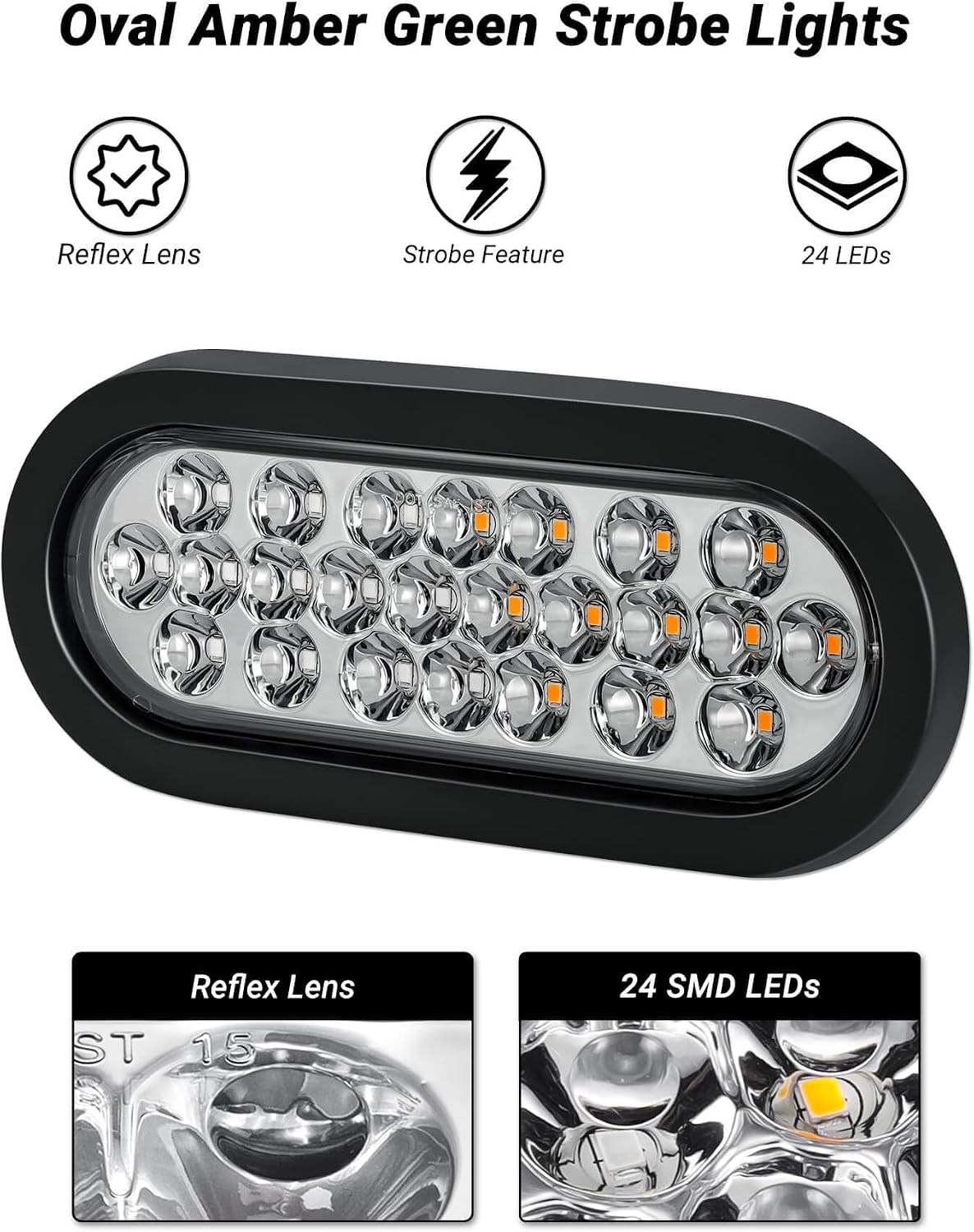 Luces estroboscópicas ovaladas 24 LED IP67 para remolque