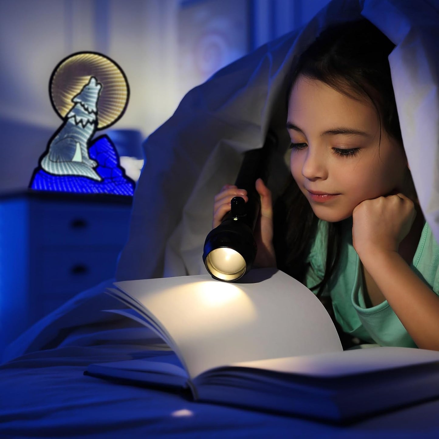 Luz nocturna espejo infinito lobo para niños