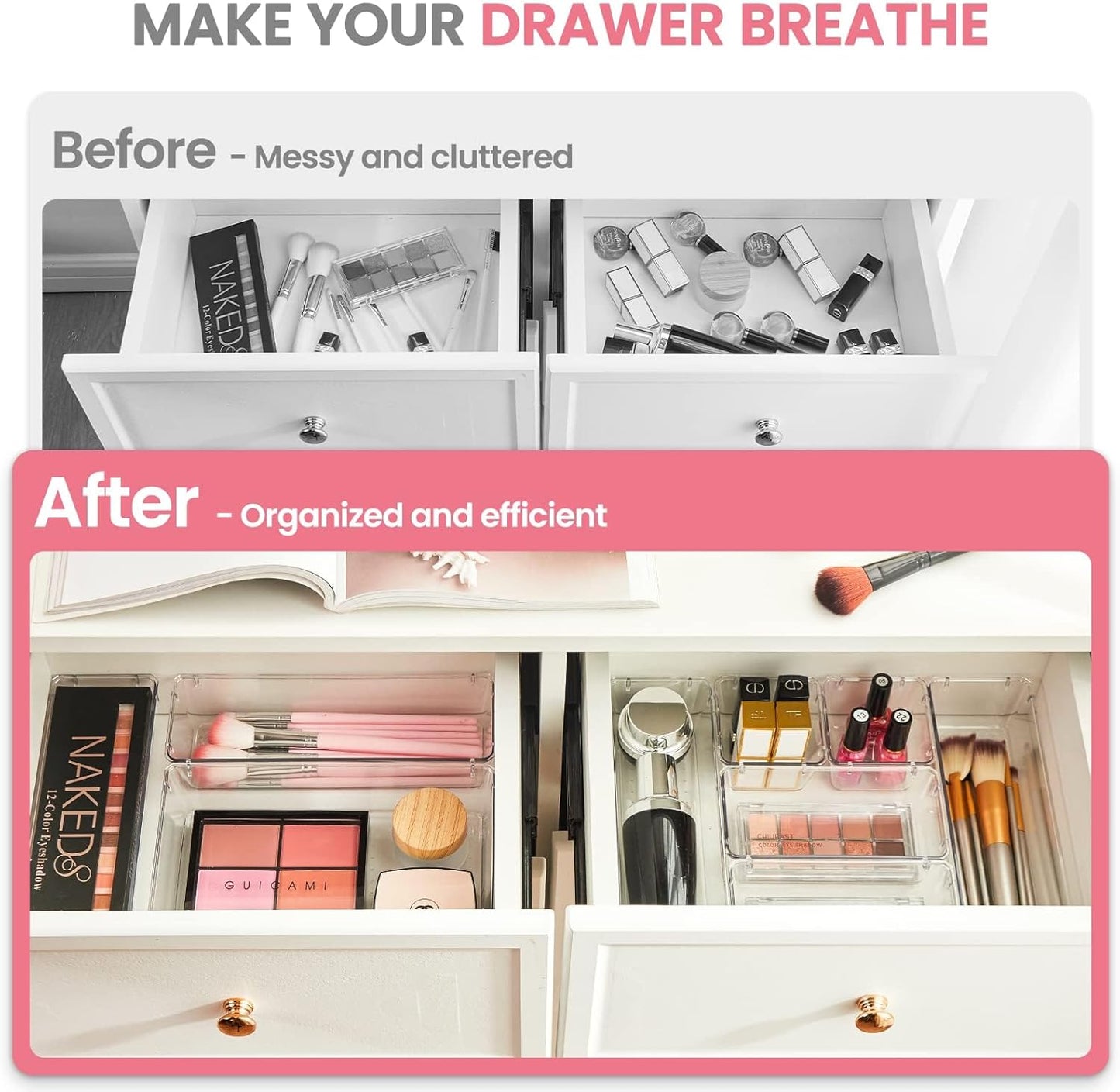 Organizadores cajones maquillaje 24pcs 4 tamaños con silicona