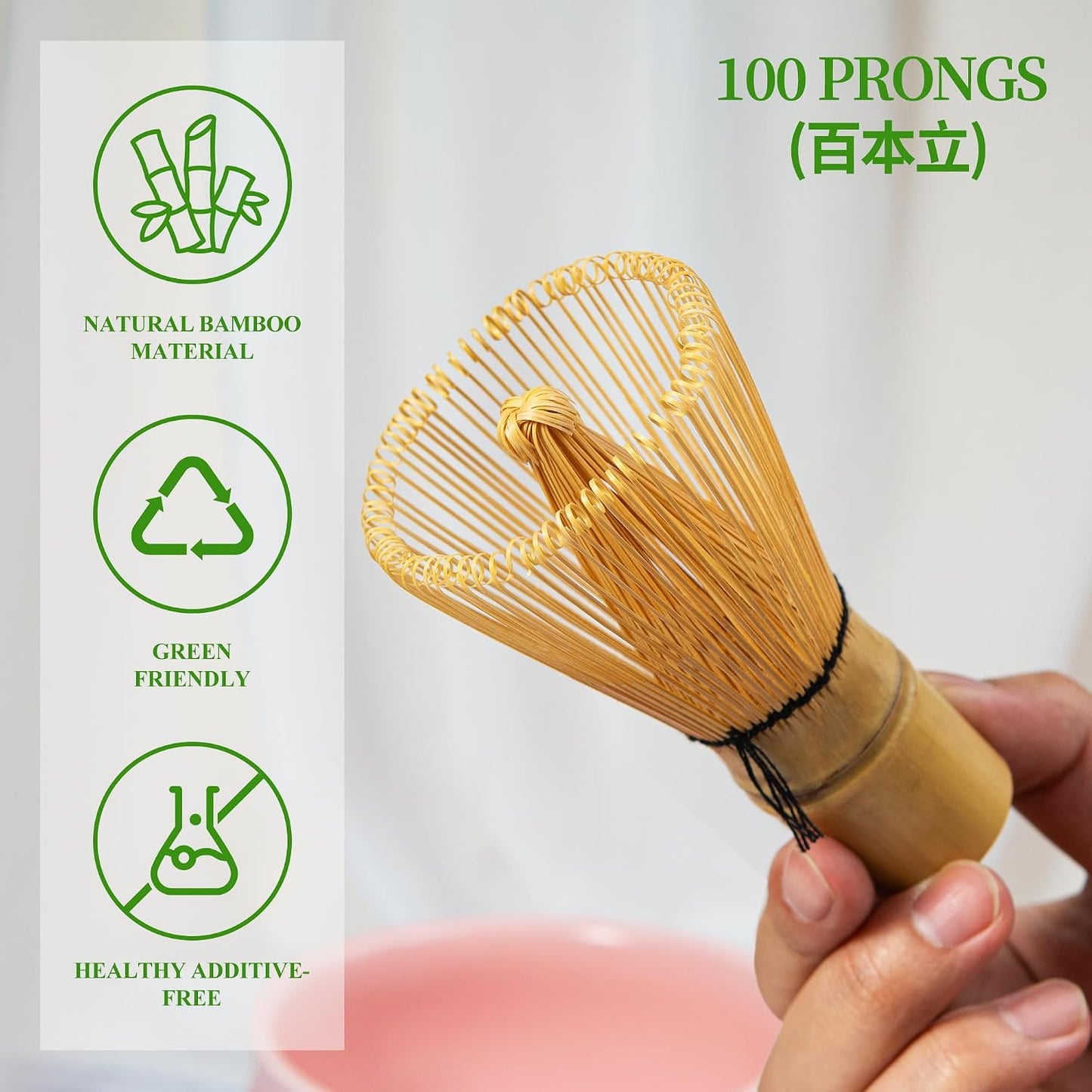 Kit Batidor Matcha Chasen Cerámico Soporte Rosa