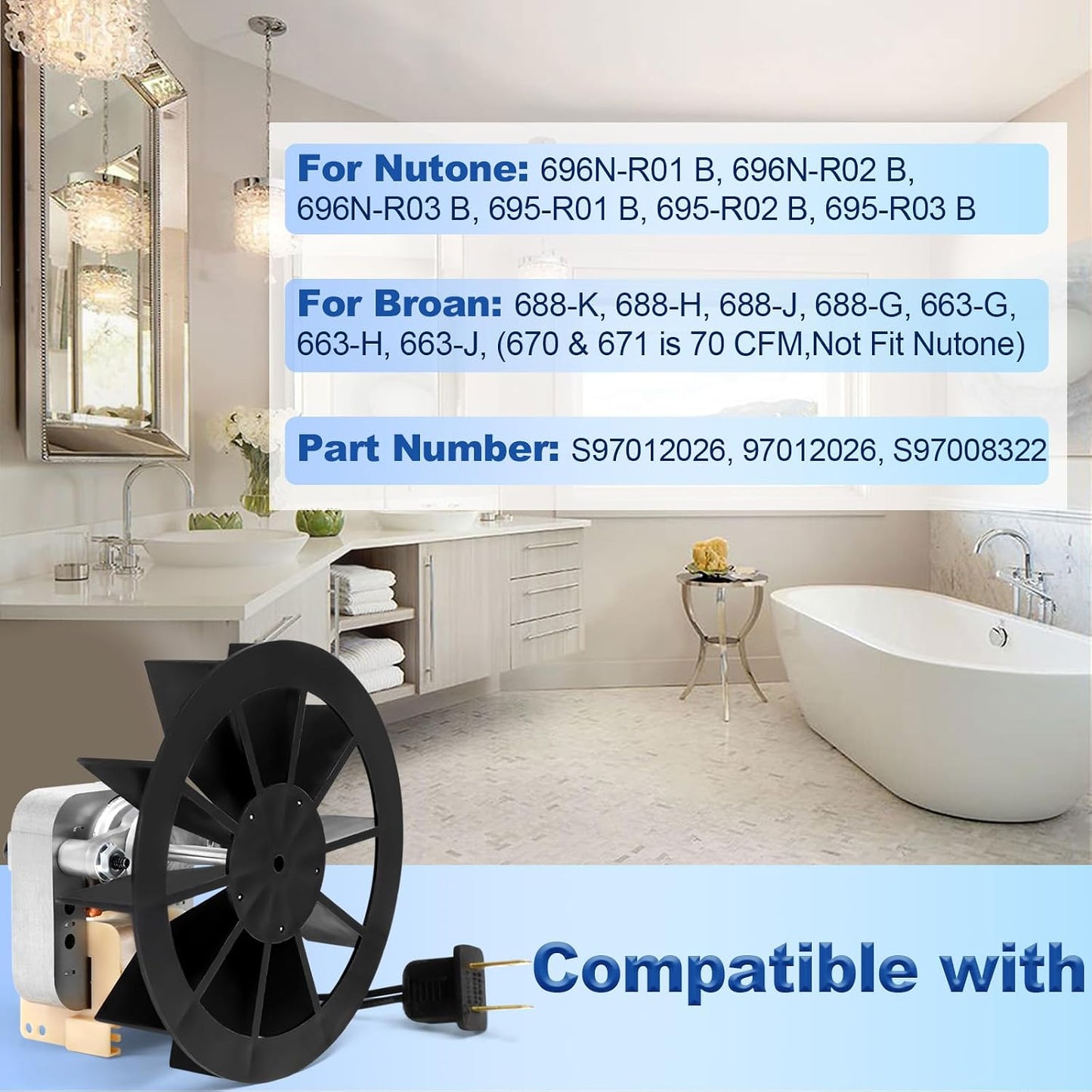 Motor ventilador baño comp Broan Nutone 688 50cfm