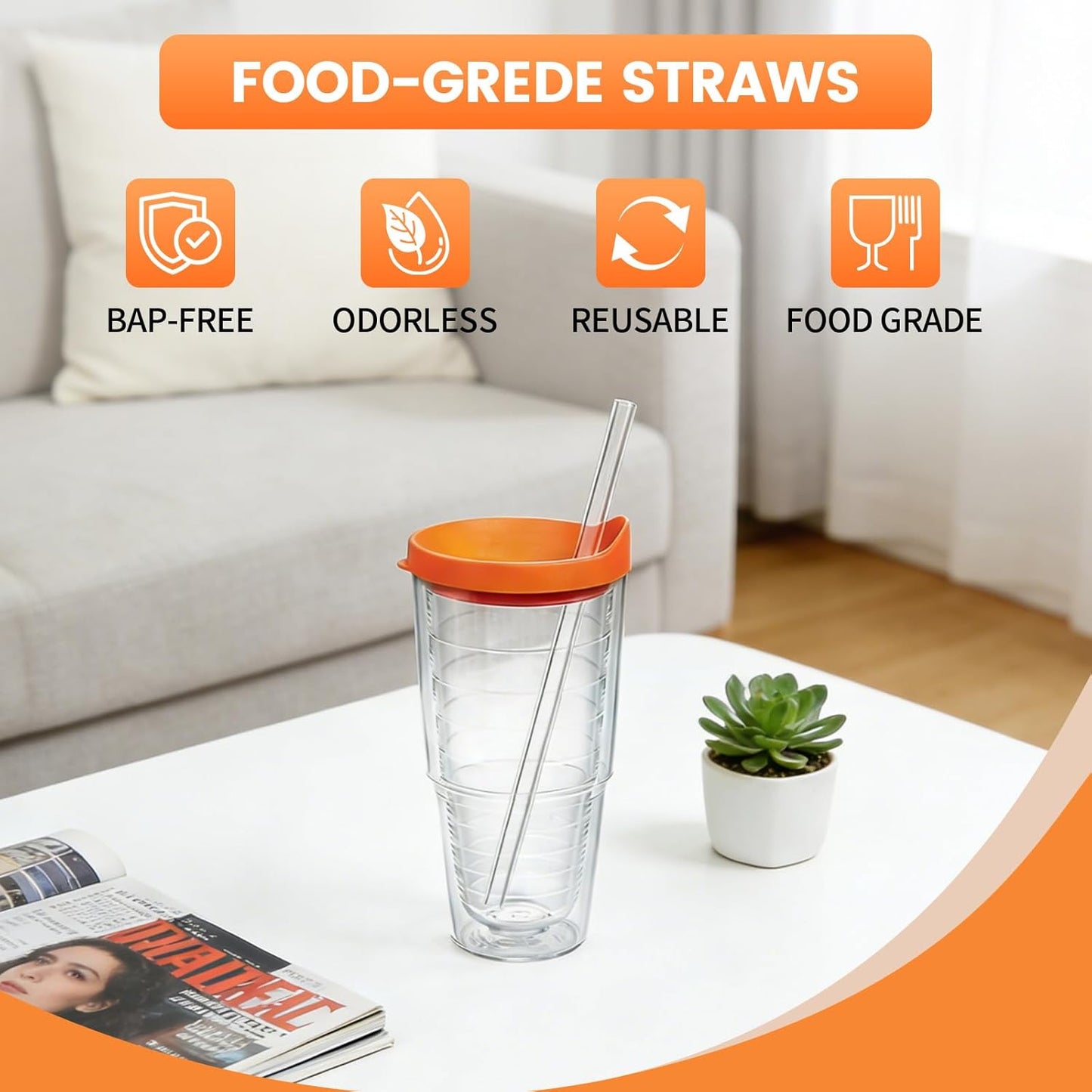 Pajitas repuesto compatibles con vasos Tervis 24 oz, popotes Tritan reutilizables transparentes con cepillos