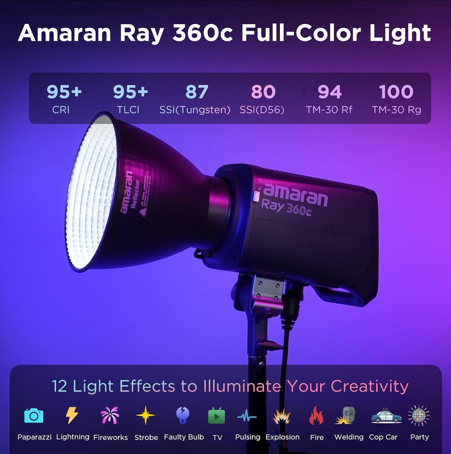 Luz LED RGBWW 360W motor OmniColor para estudio y exterior