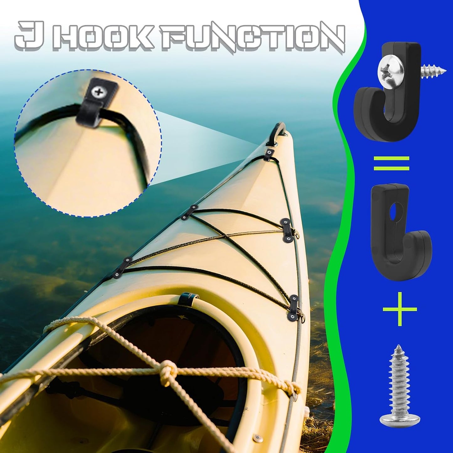 Set cuerdas elásticas kayak 9.8ft con 2 ganchos y 7 ojales