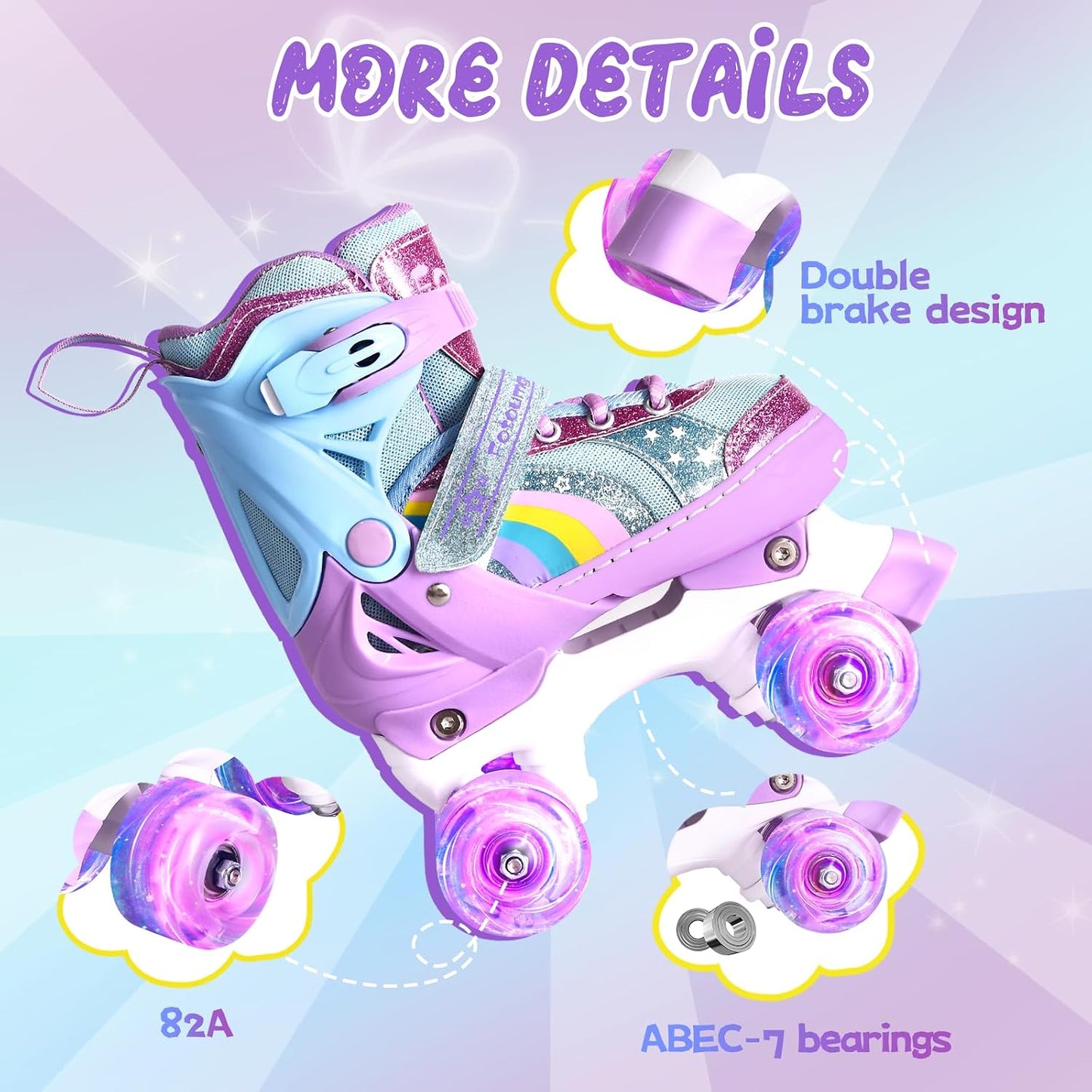 Patines cuádruples iluminados para niños 3-12 años
