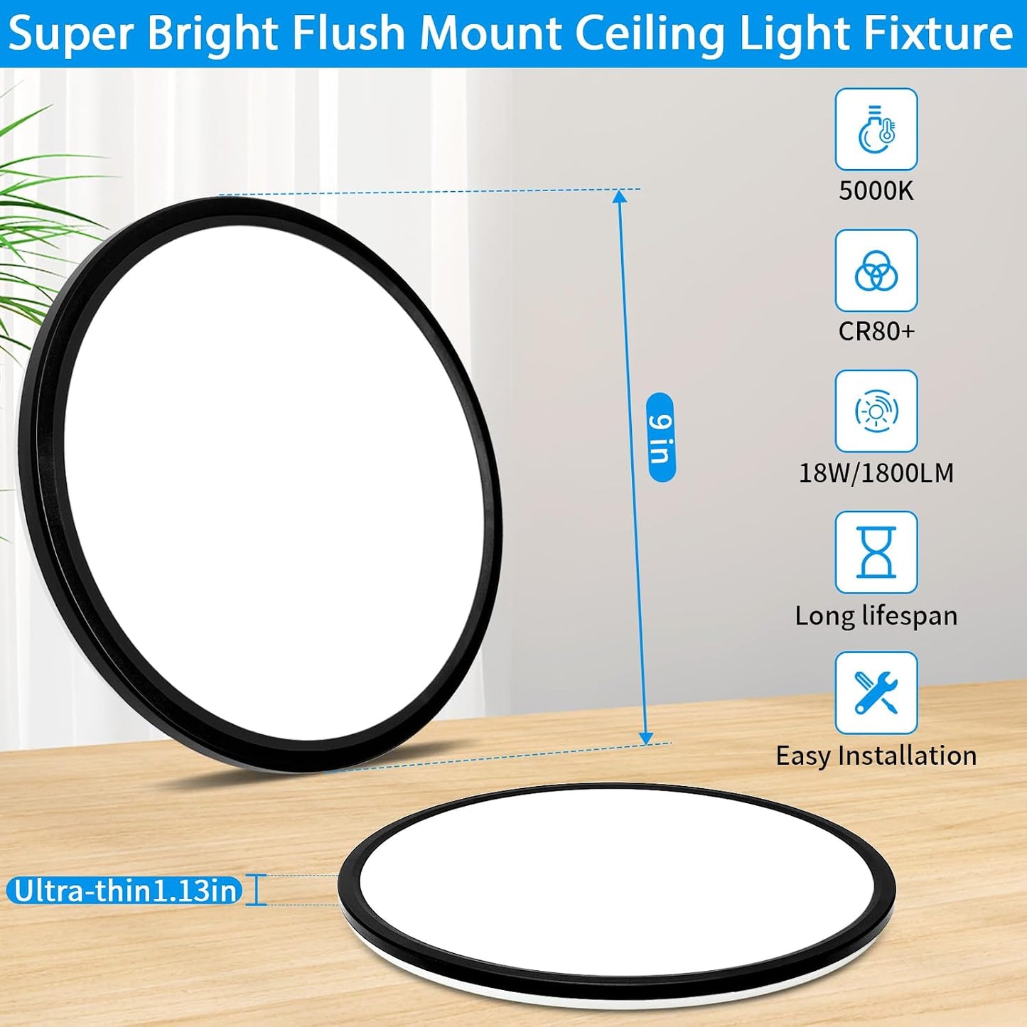Lámpara techo LED empotrada 9pulg 18W 2700K-6500K negra regulable