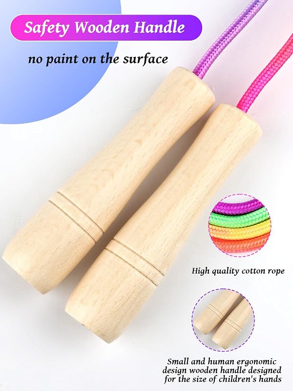Cuerda saltar ajustable mango madera para niños fitness