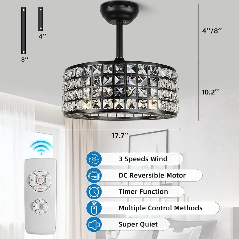 Ventilador techo sin aspas luces control remoto 18pulg negro