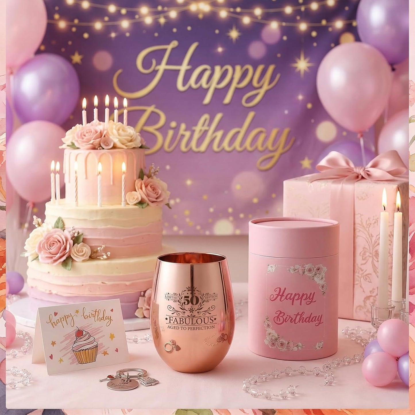 Copa vino vintage 17oz llavero regalo 50 cumpleaños mujer