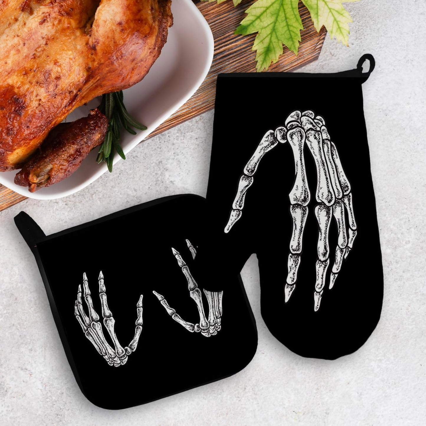 Juego de guantes de horno y soportes góticos resistentes al calor para cocina