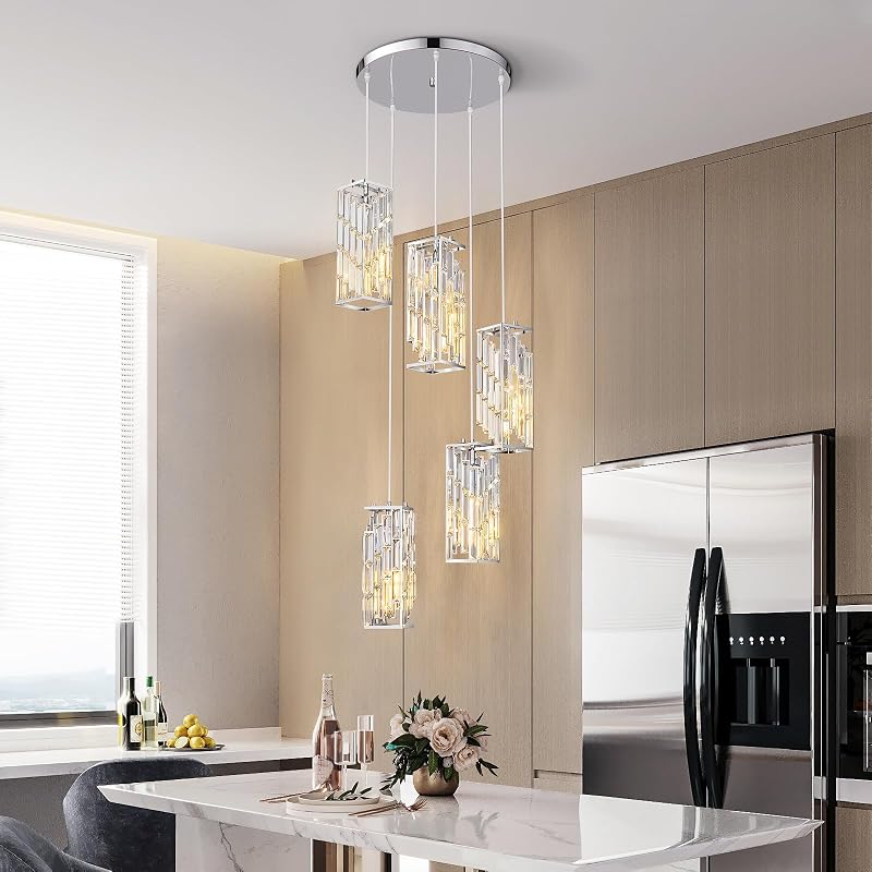 Lámpara colgante moderna de cristal 5 luces ajustable