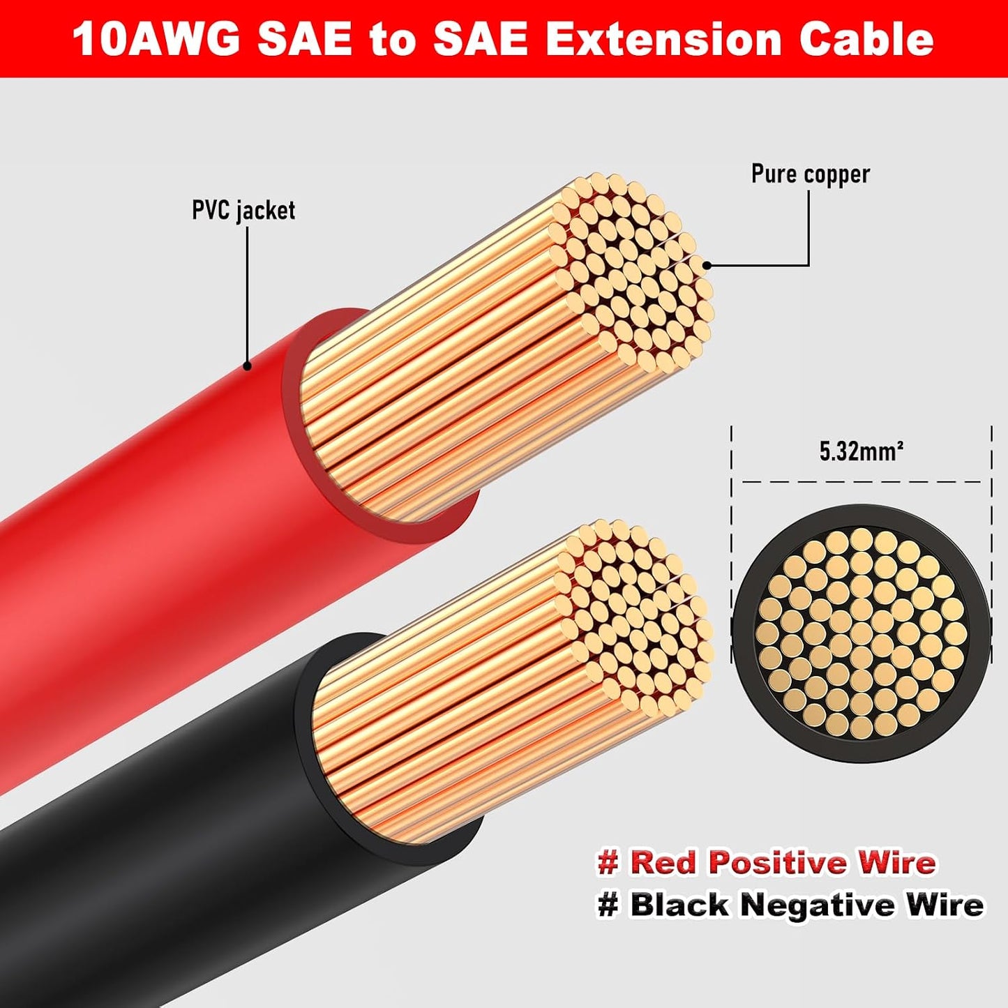 Cable extensión SAE 10AWG 15ft con adaptador inverso