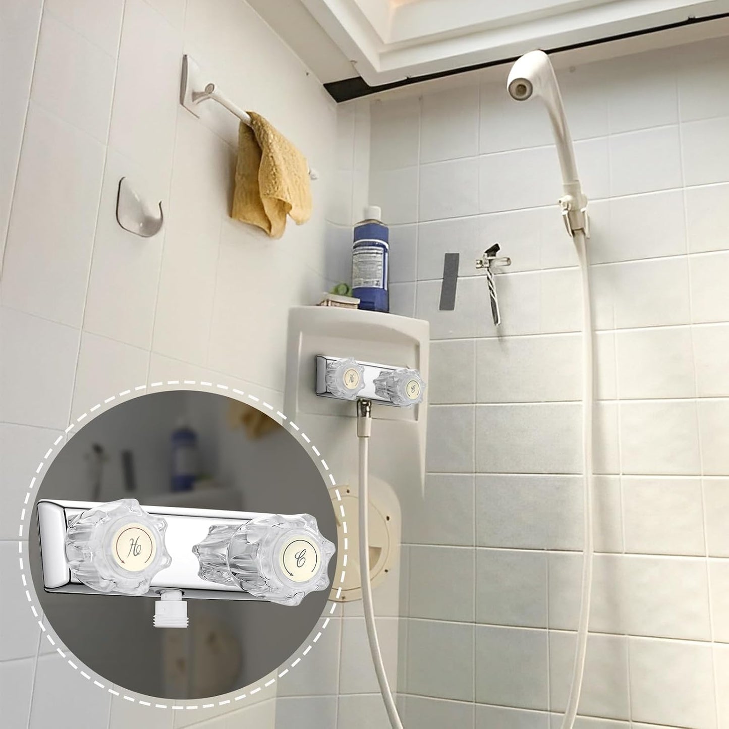 Grifo ducha caravana válvula doble perilla 4"