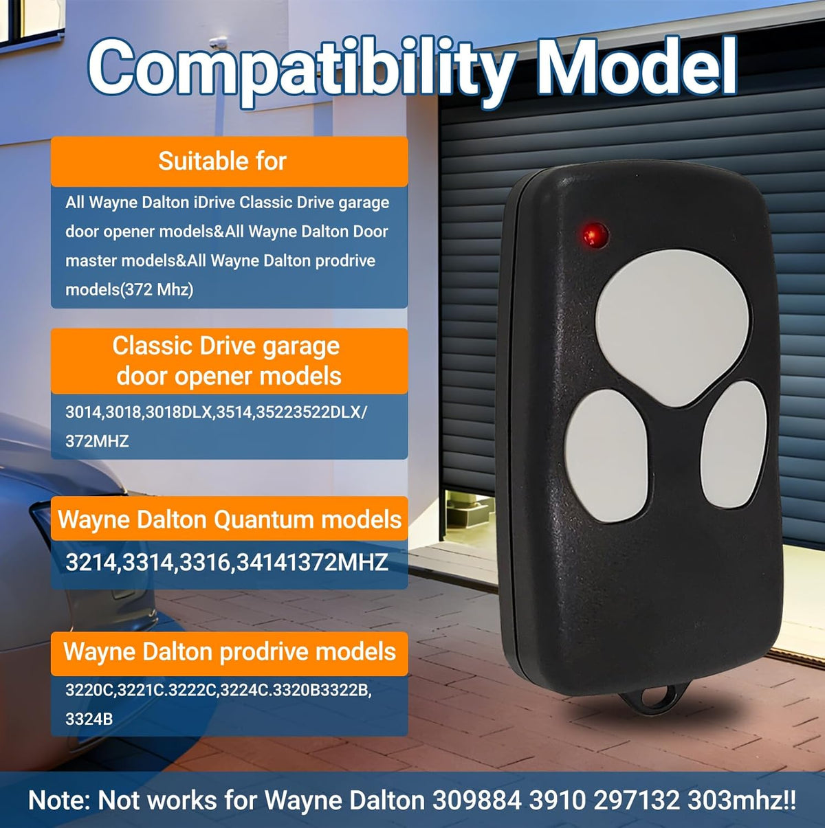 Control remoto puerta garaje Wayne Dalton 372MHZ repuesto 3973C