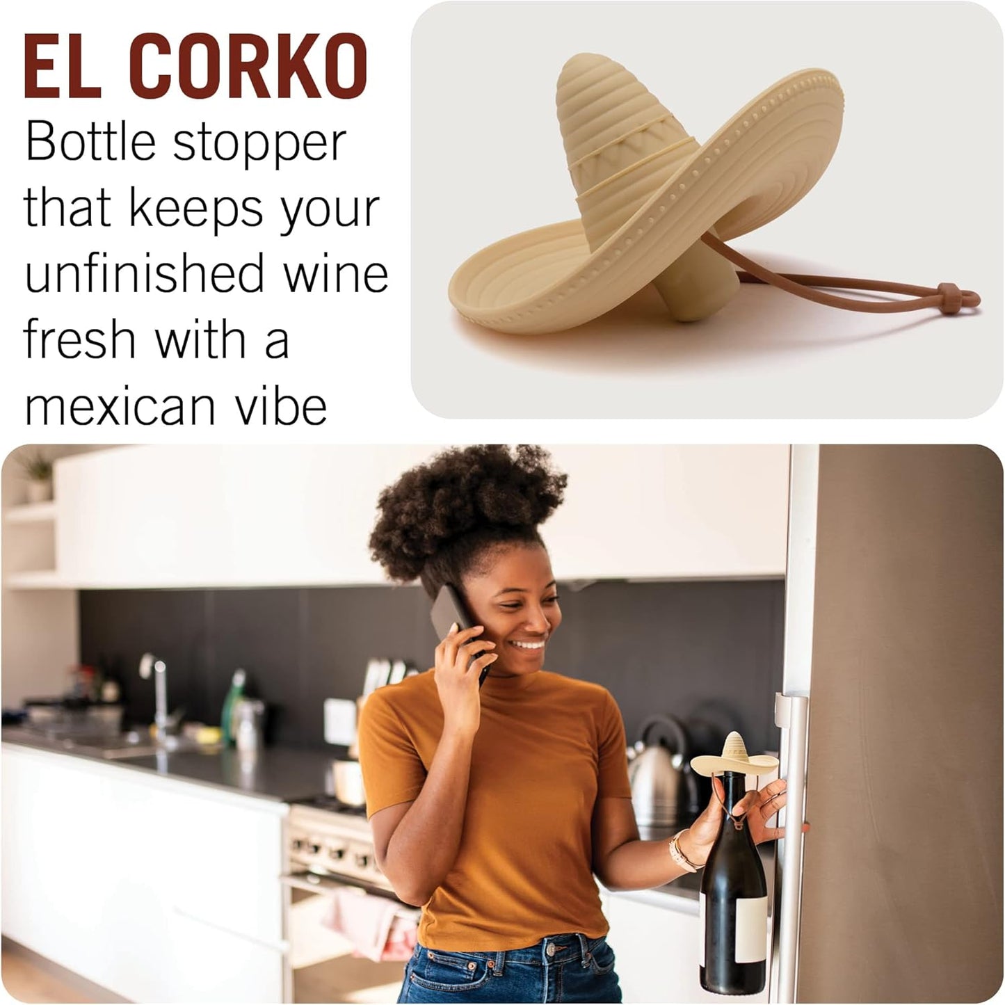 Tapón silicona vino con sombrero fresco 3 pzas