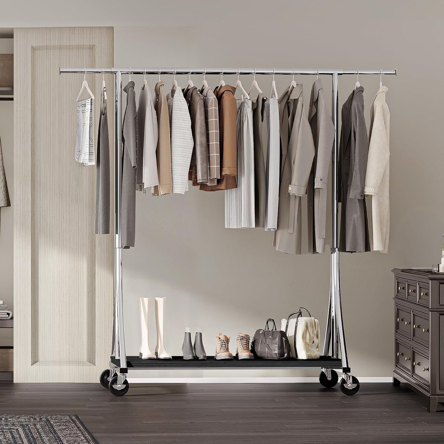Perchero madera resistente dormitorio sala 500lb plateado