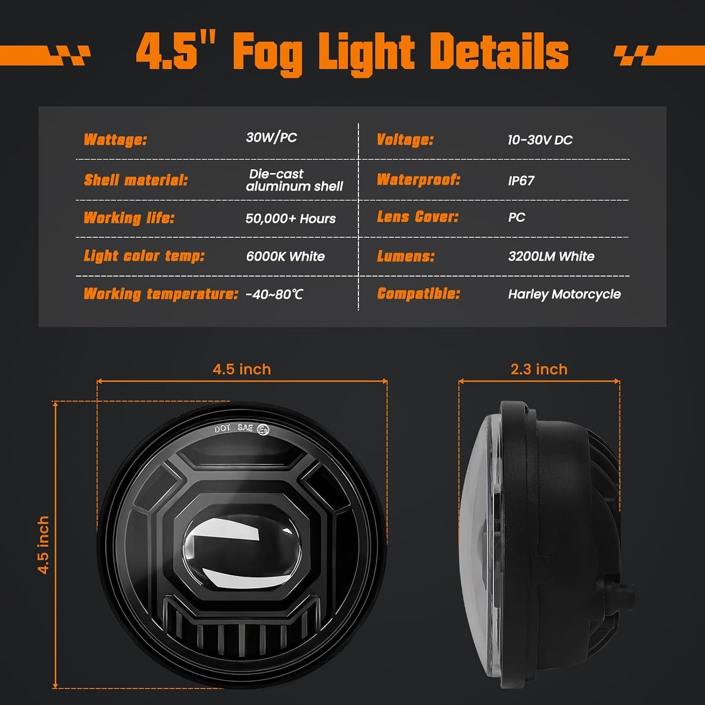 Luces antiniebla LED 4.5pulg motocicleta Harley