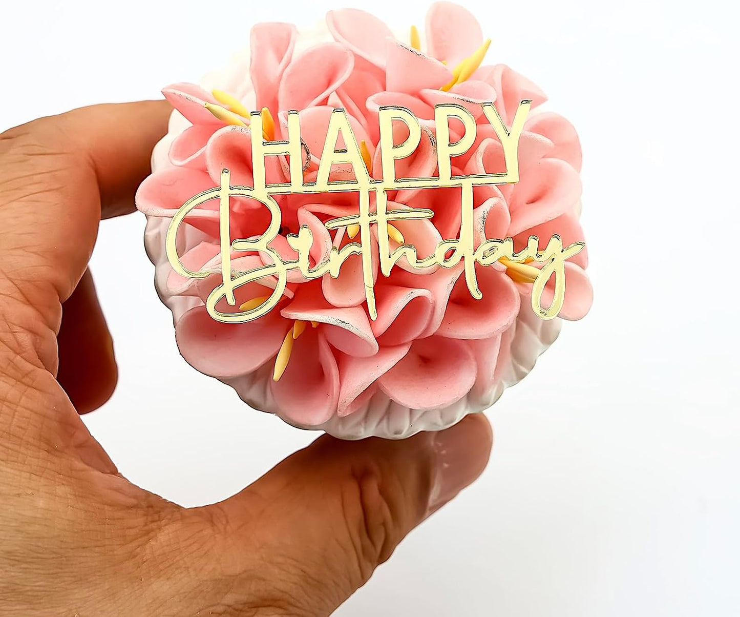 6 Adornos Acrílicos Espejo Cupcakes Dorado