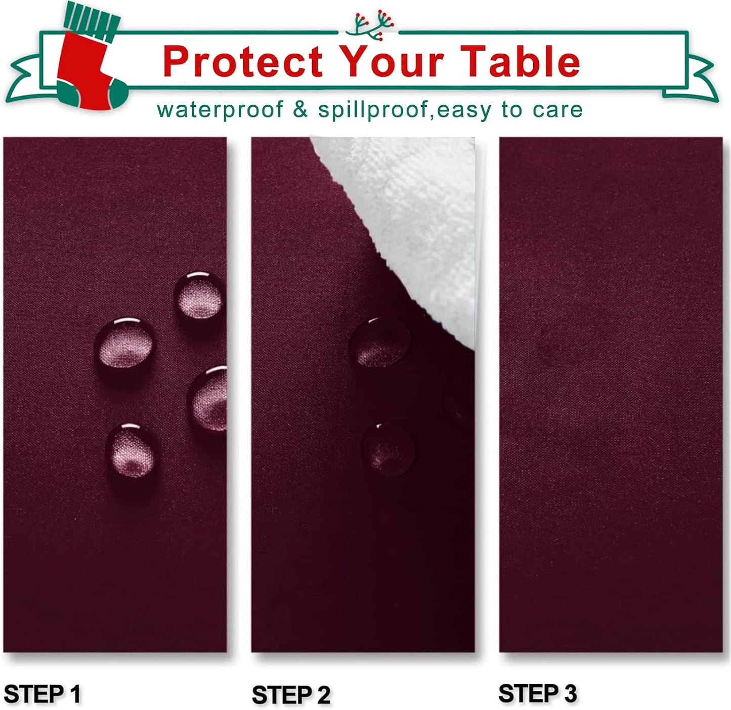 Mantel cuadrado 60x60pulg resistente agua burdeos