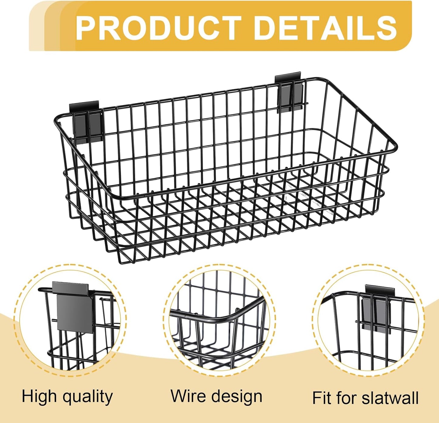 4 Cestas Slatwall 15.8" Metal Resistente Colgantes