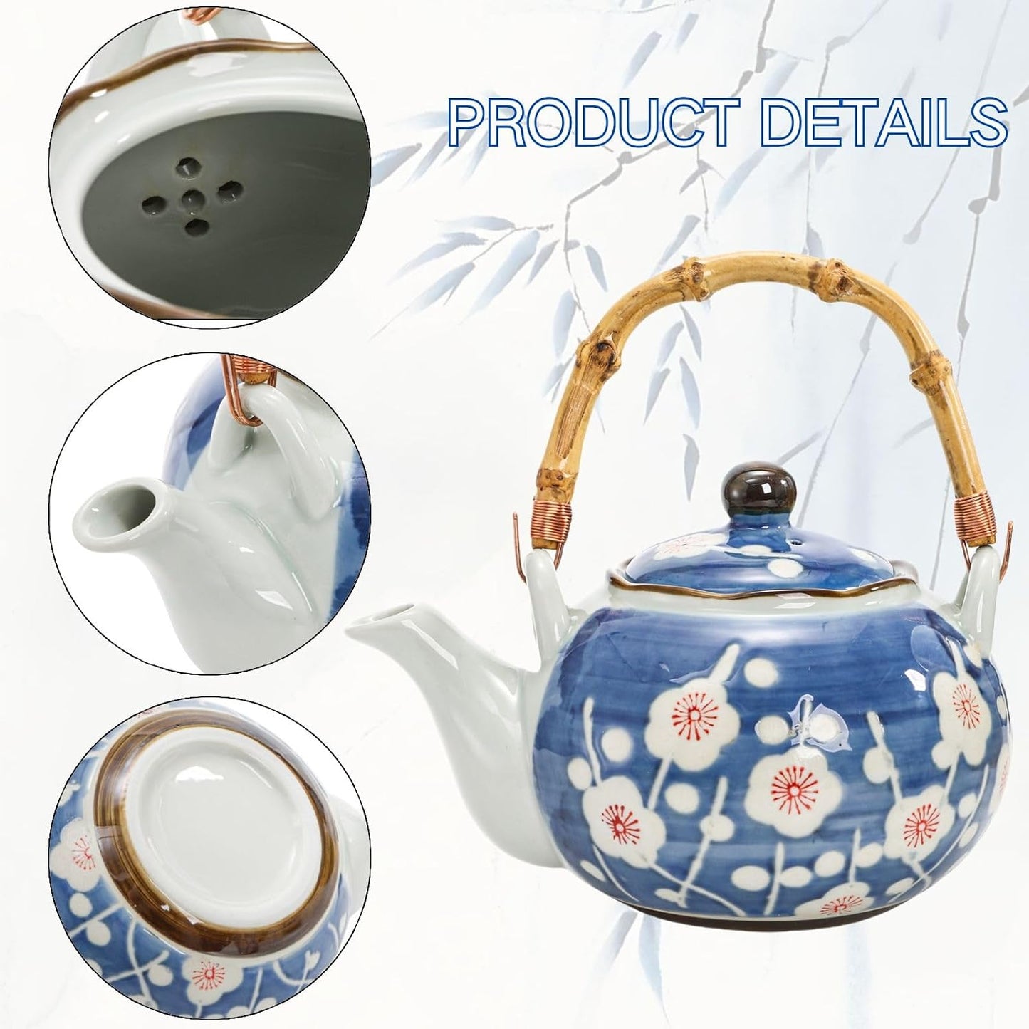 Set té japonés tetera cerámica 4 tazas infusor bambú