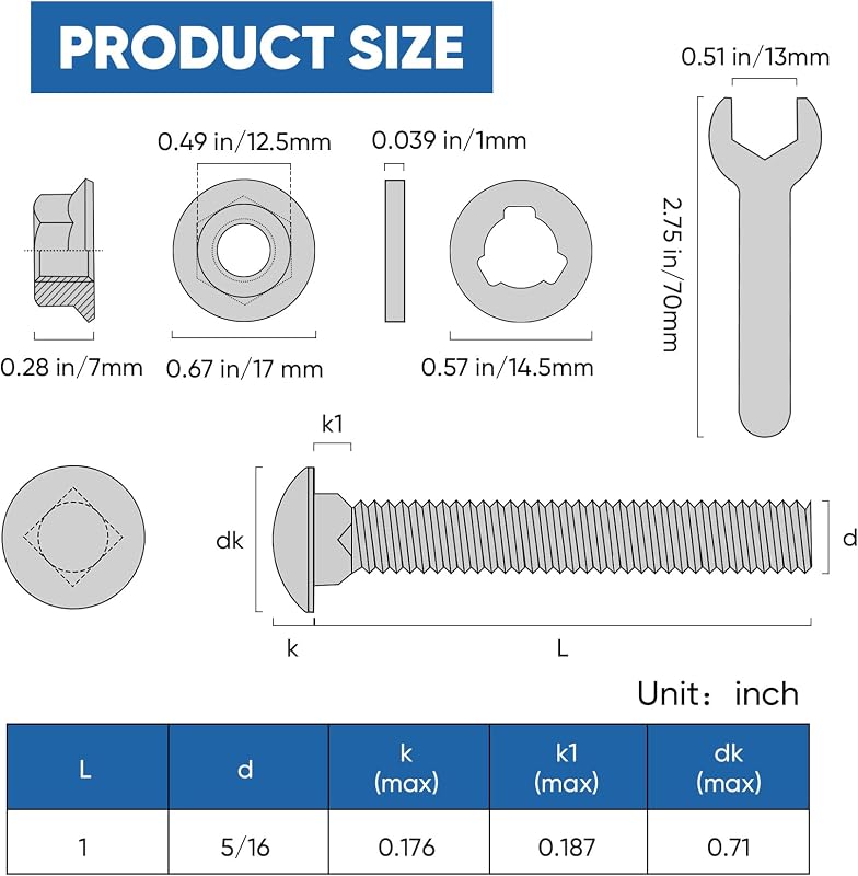 Kit tuercas y pernos acero inox 304 5/16-18x1 pulg