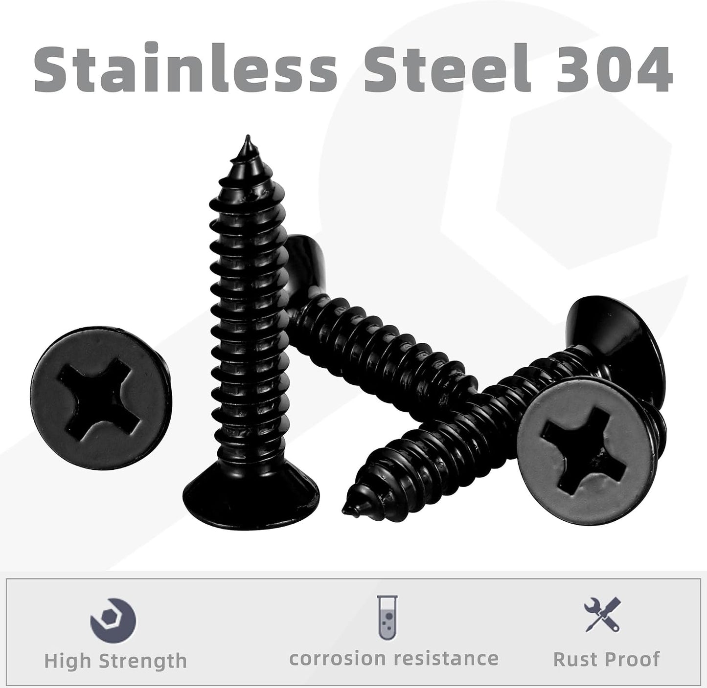 Tornillos madera #4x1-1/2" acero inox 304 negro 100uds