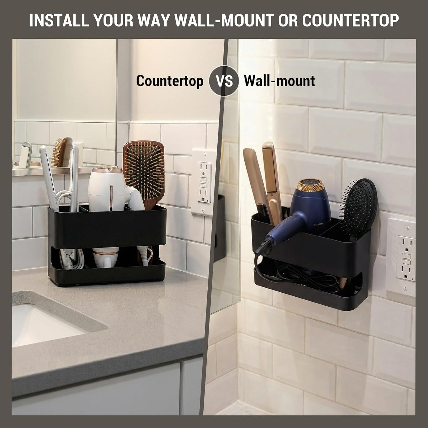 Soporte herramientas cabello negro metal pared