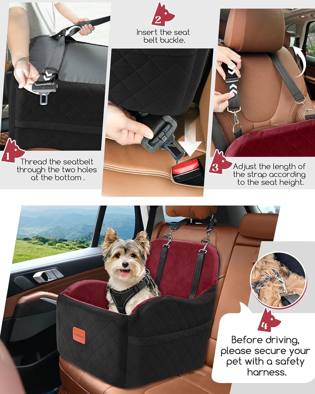 Asiento coche perros cama portátil cojín elevado desmontable