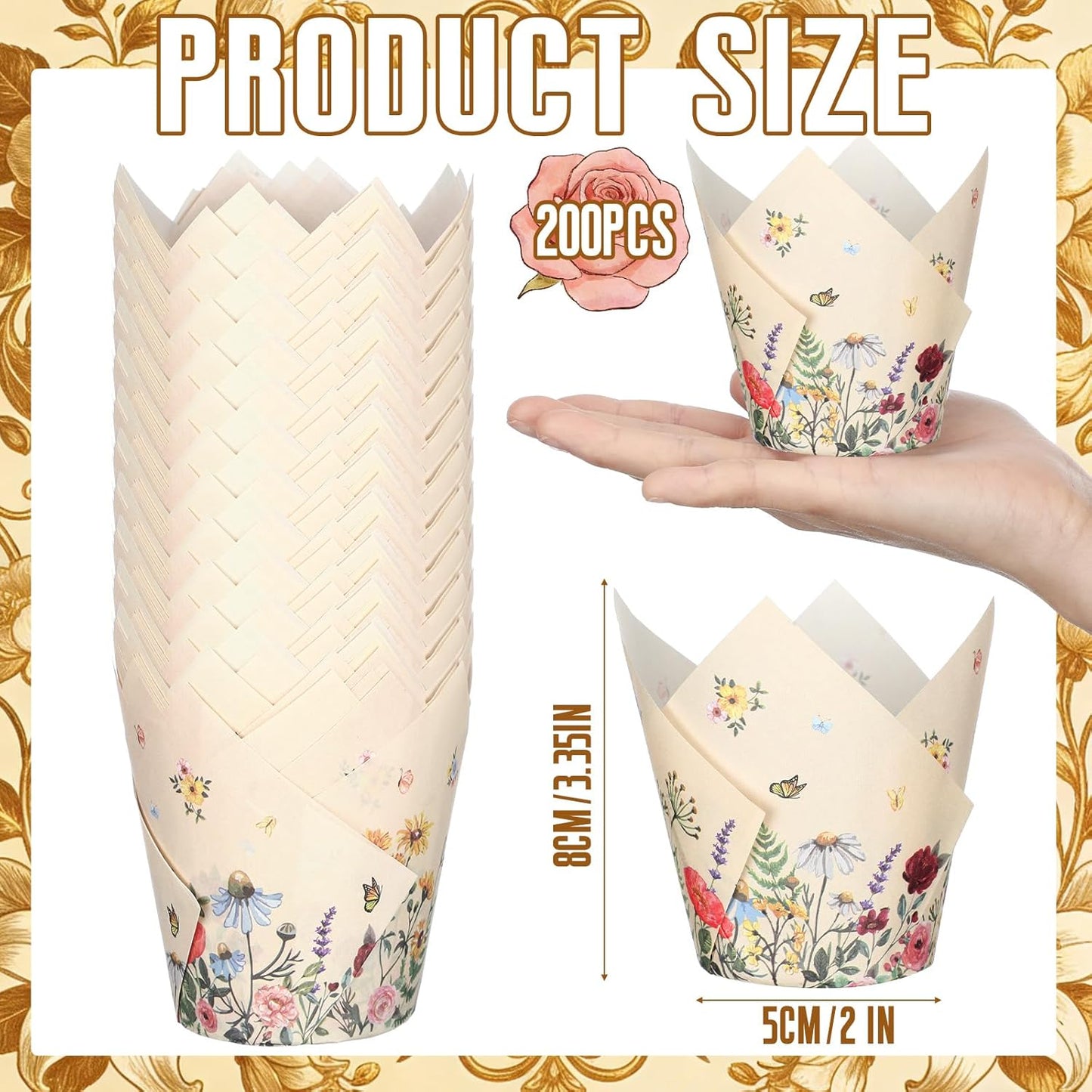 200 Pzas Flores Tulipán Beige para Cupcakes Hornear