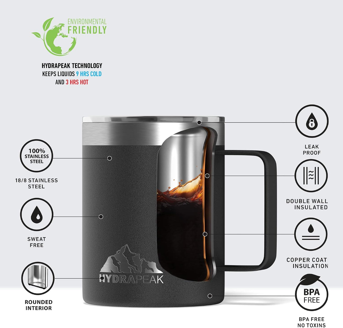 Taza viaje acero inox doble aislamiento asa integrada 354ml Negro