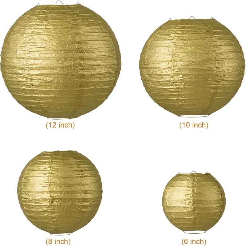 10 Linternas Papel Dorado Tamaño Mixto 6-12pulg Bodas Eventos