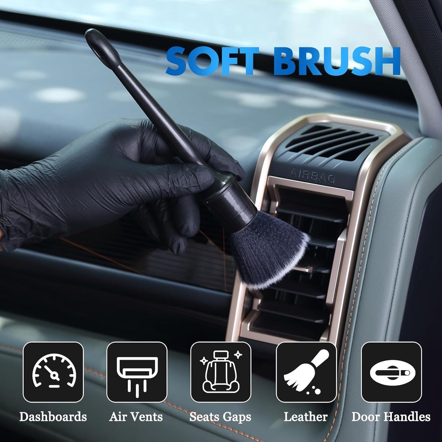 Set 3 Cepillos Detalles Auto Interior Exterior Cerdas Duraderas