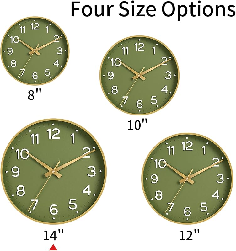 Reloj pared 14pulg silencioso sin tictac dorado