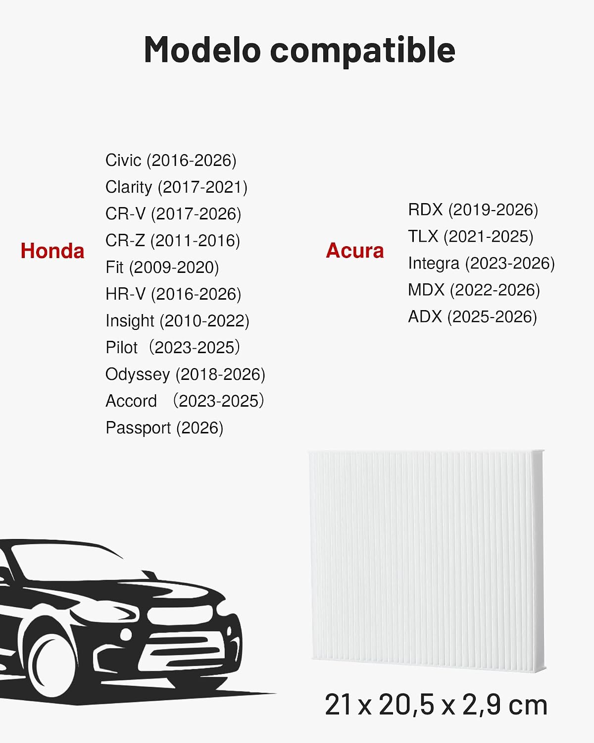 Filtro aire cabina Honda Civic CR-V Fit Odyssey MDX RDX