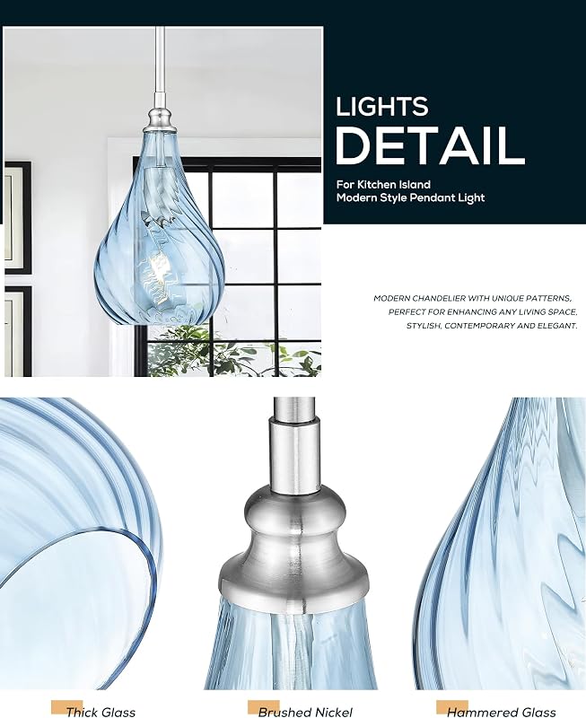 2 Luces colgantes cocina isla 6pulg vidrio rayado dorado